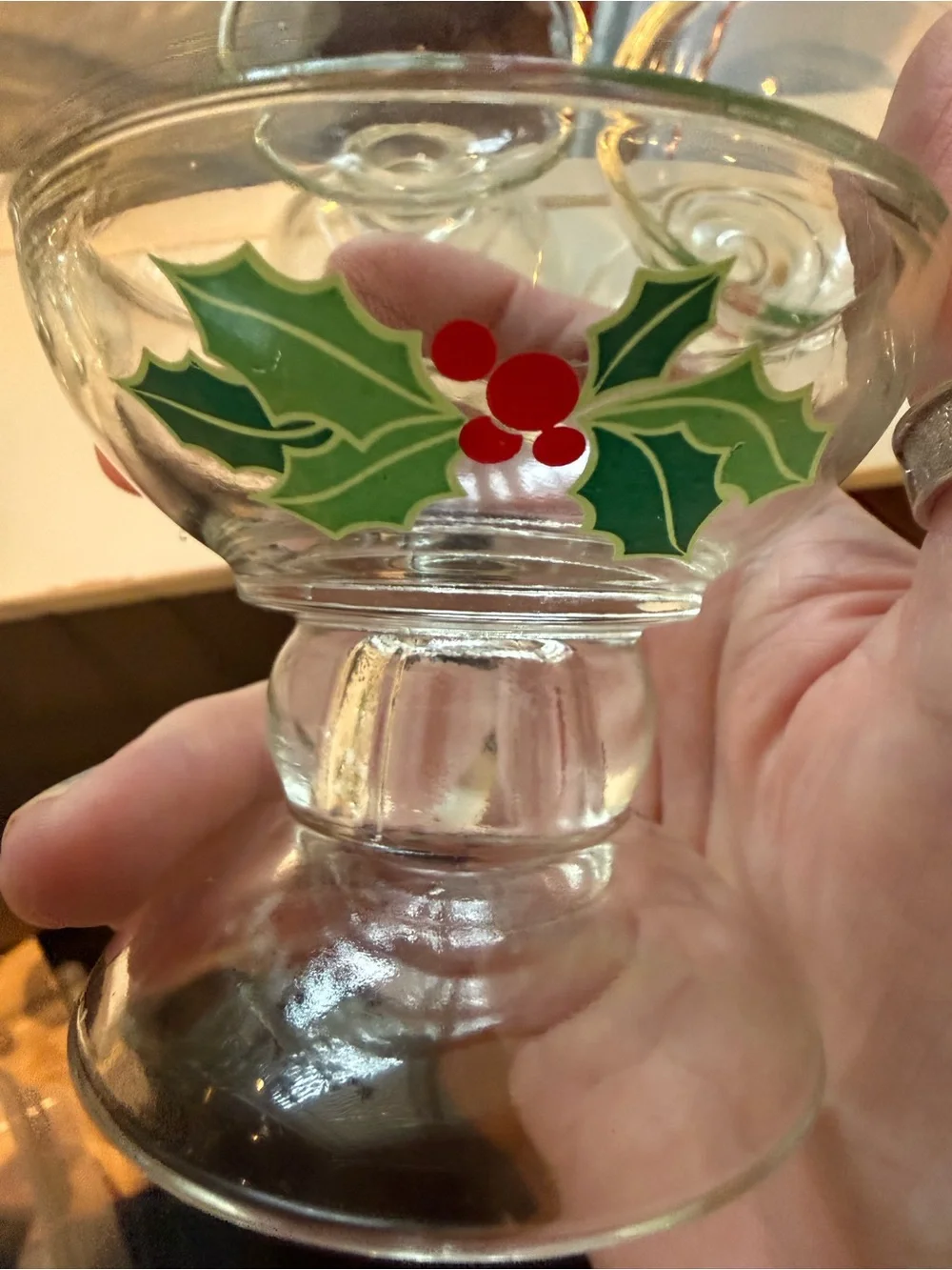 VTG Avon Reversible Holiday Holly Berry Glass Candlestick Holders Set of 6